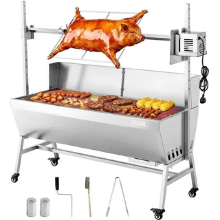 Spanferkelgrill Holzkohlegrill Drehspieß Motor 60kg BBQ Edelstahl Lammgrill
