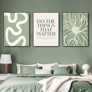 Herfair 3er Premium Abstrakt Grüne Geometrie Poster Set, Grüne Wandbilde Bilder Leinwandbilder, Modern Bilder Set Kunstdrucke Wandposter für Wohnzimmer Schlafzimmer, Ohne Rahmen (B,40x50cm)