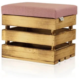Lycce Polsterhocker Holzhocker, Holzkiste geflammtes Holz mit Deckel - 35 l, mit Stauraum und gepolstertem Sitzkissen rosa