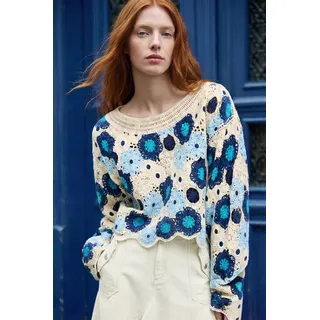 Desigual, Häkeln-pullover blumen, Damen, Blau, L, BLUE, L