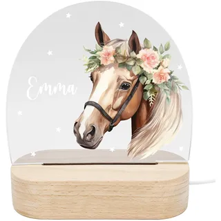 DEL MÀ Unique & Personal Nachtlicht Pferd personalisiert für Kinder Babys Babyzimmer Kinderzimmer Deko Nachtlampe Mädchen Geschenk zur Geburt Kinderlampe Inkl. Holzfuß