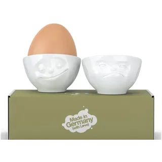 FIFTYEIGHT PRODUCTS Eierbecher Set 3 „Glücklich & Hmpff“ in weiß Porzellan weiß