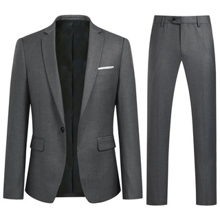 Allthemen Anzug (2 tlg, Sakko & Hose) Herren Business Anzug Slim Fit grau 3XL
