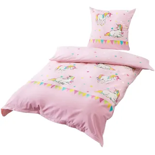 Bierbaum Jack by Kinder Biber Bettwäsche 2 TLG. 135x200cm Einhorn Rosa Unicorn Einhörner