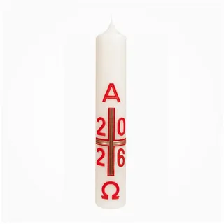 Jaspers Kerzen Stumpenkerze Osterkerze für Zuhause, Alpha/Omega in rot-gold 35 x Ø 6 cm