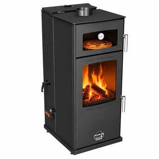 Babas Gold Hybridofen Pellets und Holz Kombiofen Kaminofen mit Backfach 12 kW Schwarz Holzofen Holz Ofen Kamin