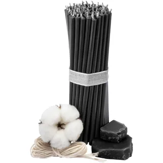 Diveevo Kirchliche Bienenwachskerzen No140-50 Stk. I hochwertige & geweihte Ritualkerzen L-16 cm Ø-5,0 mm I 30 Min Brenndauer in schwarz I 150 g dünne Kerzen tropf- und rauchfrei