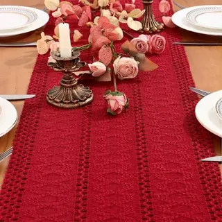 Tischläufer Makramee Rot 30x180 cm Baumwolle