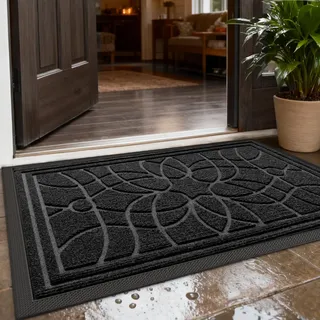 DEXI Fußmatte Außen 60 x 90 cm, Wetterfest und rutschfest, Schwarz | Dünn Schmutzfangmatte, langlebig Fußabtreter, wasserdichte Fussmatte für Innen, Haustür, Balkon oder Terrassentür
