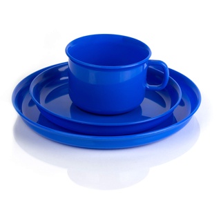 Kimmel Kindergedeck Geschirr bestehend aus Tasse, Untertasse und Teller, Kunststoff, Blau