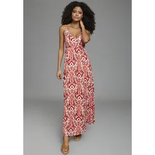 Sommerkleid LAURA SCOTT, Damen, Gr. 44, N-Gr, bunt (rosa, gemustert), Jersey, Obermaterial: 95% Viskose, 5% Elasthan, gemustert, ausgestellt Midi, Kleider Sommerkleid, mit Spaghetti-Trägern, aus Viskose und Elasthan, gemustert