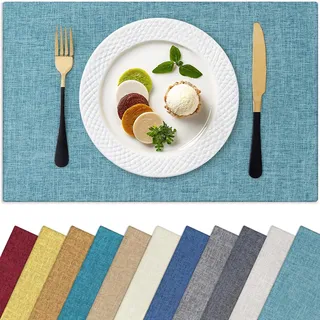 Homaxy Tücher Tischsets für Esstisch 4er-Set, hitzebeständig, waschbar, aus Baumwoll-Leinen-Mischung, leicht zu reinigen, rutschfeste Platzsets, 33 x 48 cm, Aqua