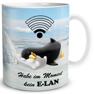 TRIOSK Pinguin Tasse Kein Elan mit Spruch lustig Geschenk für Arbeit Büro Frauen Freundin Kollegin Pinguinliebhaber, Keramik 300ml