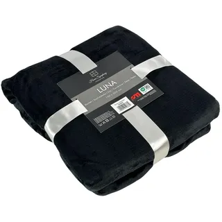 Euromat Flanell Mikrofaserdecke Kuscheldecke Decke Bettüberwurf 150x200 cm (Schwarz)