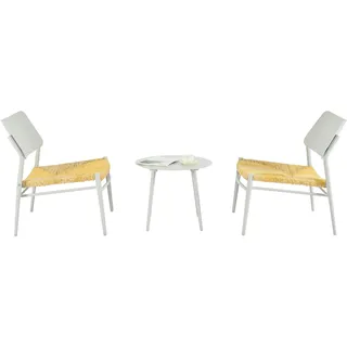 Merax Gartenmöbel-Set 2-Sitzer, Sitzgarnitur aus Aluminium, Kissen aus PE-Rattan-Stroh, UV-Schutz, wasserdicht , Beige