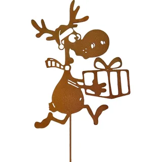 Lustiges Rentier Weihnachten Roststecker 32cm x 9 cm Gartenstecker Metall Advent