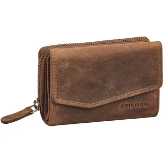 STILORD Carina Stylishes Portemonnaie Damen Leder Mittel-Groß - Echtleder Geldbörse mit RFID Schutz - Damengeldbörse Retro Lederbörse Trifold Brieftasche in Geschenkbox Farbe:mittel - braun