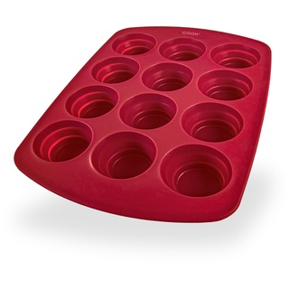 coox MUFFINFORM in Rot, Platzsparendes Muffinblech mit faltbaren Förmchen, Silikon BPA-frei, für 12 Muffins geeignet
