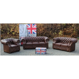 JVmoebel Sofa »Chesterfield 3+2+1 Vintage Echtleder Sofagarnitur Oxford Sofa Couch«, Made in Europe braun