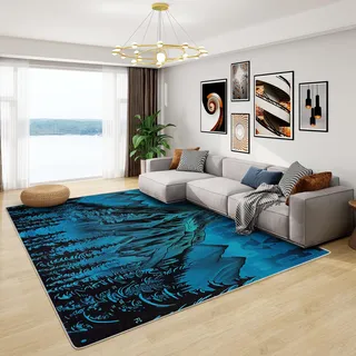 Generisch Wald Teppich - Teppich Wohnzimmer Schlafzimmer Berge, Großer Teppich Blau Modern, Weich Kurzflor & Waschbar & rutschfest Wohnzimmerteppich, Kinderteppich, Bettvorleger 160x230 cm