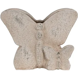 Clayre & Eef Blumentopf Schmetterling 24x10x19 cm Beige Stein