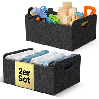 Bada Bing Aufbewahrungskorb Filzkorb Filz Aufbewahrungsbox Regalkorb Organizer Faltkorb Anthrazit (2er Set, 2 St., ca. 31 x 25 x 15 cm), faltbar grau