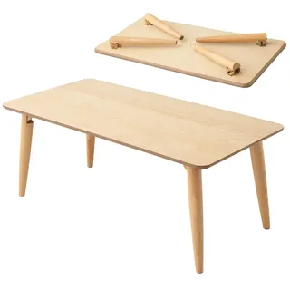 EMOOR Holz-Klapp-Couchtisch Rechteckig-Groß Naturfarben, Bodentisch Niedriger Tisch Kleiner Raum Minimalistischer Japanischer Tatami-Raum