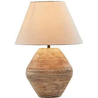 LOBERON Tischlampe Landelin - Handgedrechselt - Natüricher Look - Fuß mit White-Washed-Finish - Tischleuchte - Mangoholz - Baumwolle, weiß/braun
