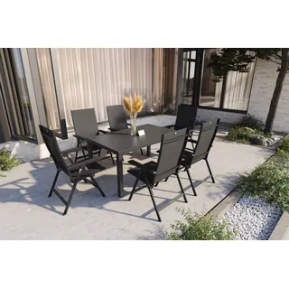 KETTLER BasicPlus Garten-Essgruppe, anthrazit, Alu/Spraystone/Textil, 160 x 95 cm, 6 Klappstühle