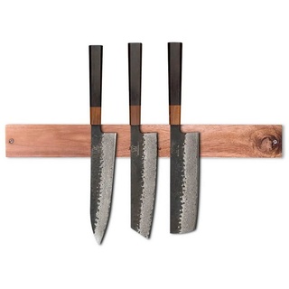 Küchenkompane Messer-Set Shikku Damast Messerset mit magnetischer Holzleiste - Küchenmesser Set (2-tlg) braun|grau