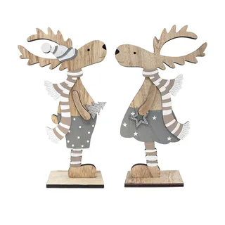 com-four® 2X Dekorativer Aufsteller für Weihnachten, Rentier aus Holz | Christmas Aufsteller zum Dekorieren und Verschenken