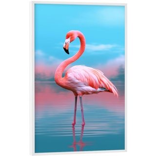 artboxONE Poster mit weißem Rahmen 90x60 cm Natur Flamino Nahaufname - Bild wandbild Flamingo