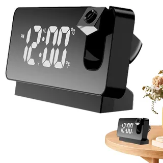 Idezek Digitale Projektionsuhr für Schlafzimmer | Digitaler Projektionswecker mit USB-Aufladung und LED-Bildschirm - Einstellbarer Helligkeits-Temperaturanzeige-Alarm für Zuhause, Schlafzimmer