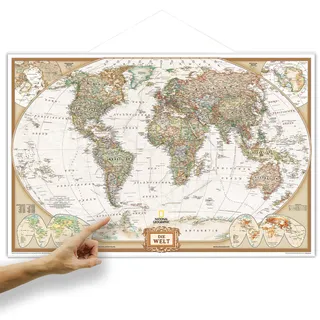 ORBIT Globes & Maps - Weltkarte mit Kartenbild von National Geographic - Poster mit Leisten, Aktuell 2026, 90x60 cm, deutsch, Maßstab 1:46 Mio