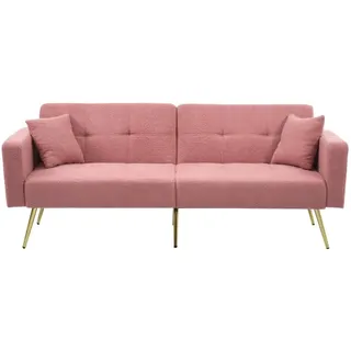 ABRIHOME 2 Sitzer Sofa in Rosa mit Bettfunktion goldenen Beinen und Seitentaschen | Gr.: onesize