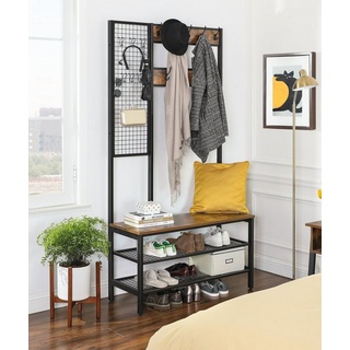 VASAGLE Garderobenständer Garderobe, mit Gitterwand, 6 beweglichen Haken braun