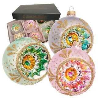 Krebs Glas Lauscha Weihnachtskugeln Set Reflexe Pastell Mehrfarbig, 8cm
