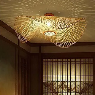 HEYUN Natürliche Deckenlampe Bambus Rattan Landbeleuchtung Deckenleuchte E27 Retro Deckenlicht Handgewebte Korridorlampe Schlafzimmer Restaurant Café Küche Esstisch Dekoration Lampe(85Cm)
