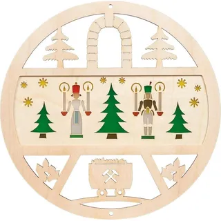 Richard Glaesser Fensterbild Engel und Bergmann, Durchmesser ca. 15 cm, Handwerkskunst aus dem Erzgebirge