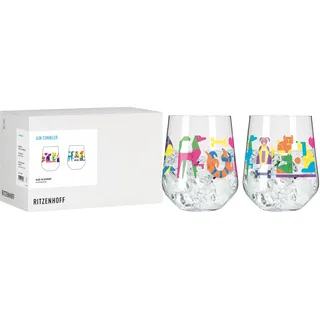 RITZENHOFF 8104001 Gin-Glas Set 700 ml - Serie Tierisch glücklich - 2 Stück Tumbler mit Hunde Motiv bunt - Made in Germany