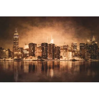 Fototapete PAPERMOON "NEW YORK-CITY SKYLINE BROOKLYN BRIDGE VINTAGE WANDDEKO", bunt, B:3m L:2,23m, Vlies, Tapeten