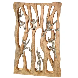 GILDE Wandobjekt Climbing Wall aus Mangoholz - naturfarben - rechteckig - Höhe 43cm x Breite 26cm - Klettermotiv