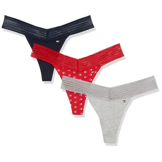 Tommy Hilfiger Damen Baumwolle Spitze Tanga Unterwäsche Panties Multipack, Herzflagge AR, XL - XL