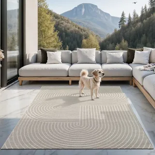 the carpet Santo Plus Outdoor Teppich – Beige, 300 x 400 cm – Wetterfest & Pflegeleicht, Balkon Teppich, Terrasse & Garten, Flachgewebe Indoor & Outdoor, Modern für Wohnzimmer & Schlafzimmer