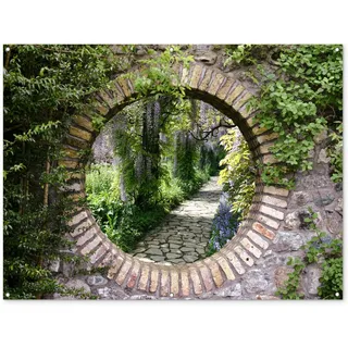 MuchoWow© Gartenposter Groß 160x120 cm XXL Outdoor Bilder Gartendeko für draußen Wetterfest Garten Deko Modern Geschenke Banner Draußen Bild Wald - Steine - Aussicht - Weg
