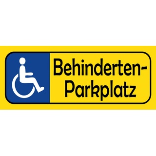 Schatzmix Spruch Behinderten-Parkplatz (gelbes Parkschild mit Rollstuhl blau) Metallschild 27x10 Deko tin Sign Blechschild, Blech, Mehrfarbig, 27x10 cm