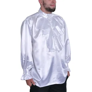 Gothic Store Heinsberg Rüschenhemd weiß Mittelalter Gewand edles Satin Hemd mit Rüschen/Jabot Stehkragen - M