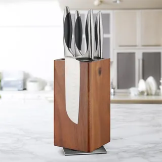 Magnetischer Messerblock ohne Messer, 360° Drehbarer Magnet Messerblock aus Akazienholz mit Borsteneinsatz, Holzblock Küchenmesser Organizer, Magnet Messerhalter für Messer
