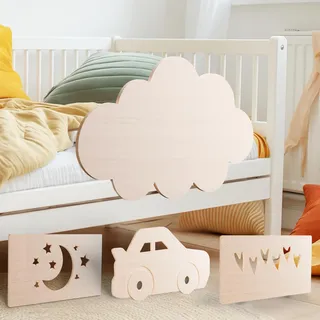 zovis Holz-Rausfallschutz für Kinderbetten - Sicherheit im Schlaf, Absturzsicherung, Bettschutz, Verschiedene Designs, universal, einfache Montage | Wolke (Natur)