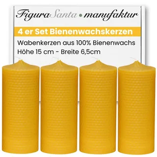 Figura Santa® Bienenwachskerzen Adventskerzen 4er Set Kerzen Adventskranz Stumpenkerzen aus 100% Bienenwachs-Platten Weihnachtskerzen | Größe: 15x6,5cm Lange Brennndauer ca. 37 h